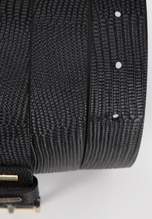 Men's lizard-effect leather belt, black, 94-8M-914-5-11, Photo 3