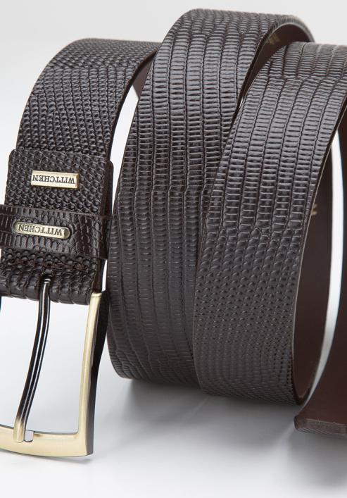 Men's lizard-effect leather belt, dark brown, 94-8M-914-1-11, Photo 3