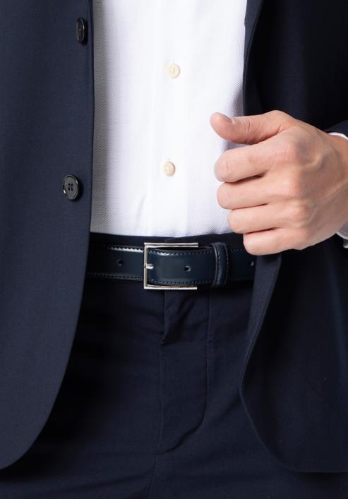 Men's leather belt, navy blue, 98-8M-904-1-11, Photo 15