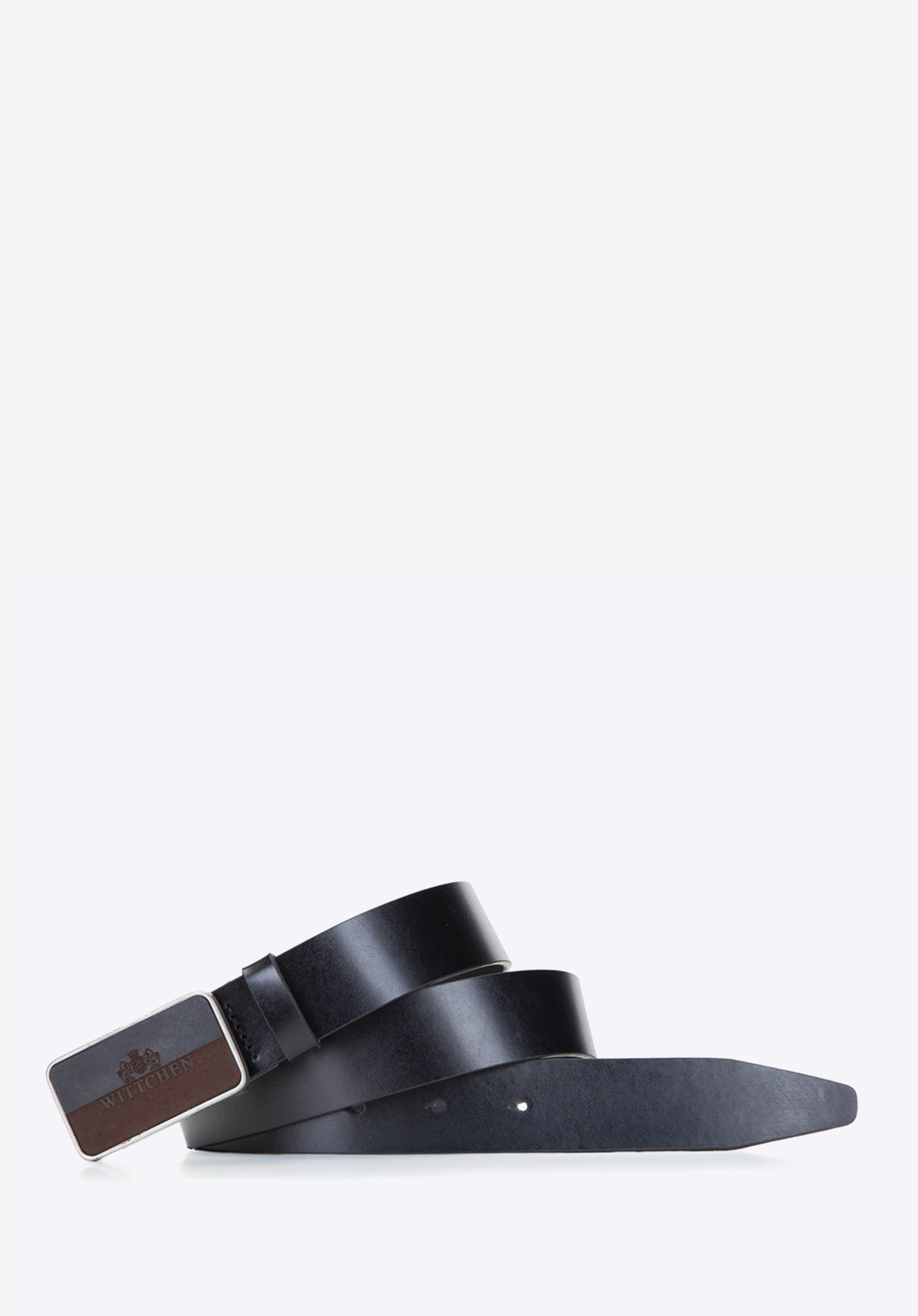 Leather belt with plate buckle, black, 92-8M-351-1-90, Photo 1