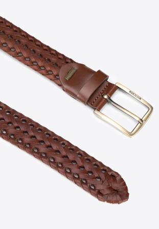 Men's weaved leather belt, brown, 95-8M-915-1-110, Photo 1
