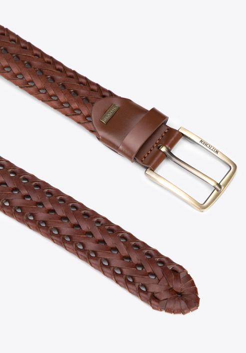 Men's weaved leather belt, brown, 95-8M-915-4-100, Photo 2
