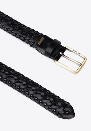 Men's weaved leather belt, black, 95-8M-915-4-110, Photo 1