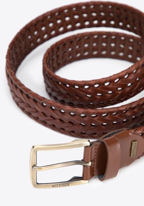 Men's weaved leather belt, brown, 95-8M-915-4-90, Photo 3