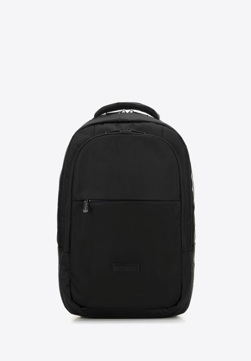 Men's 15.6” laptop backpack with rounded flap and external pocket, black, 98-3P-106-1DD, Photo 1