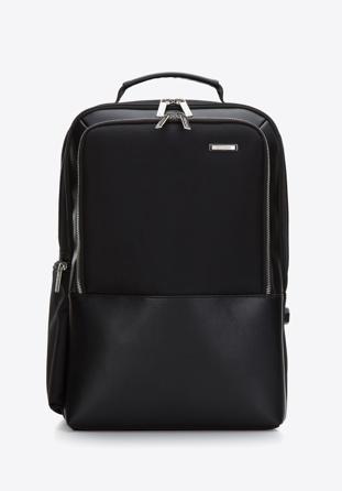 Męski plecak na laptopa 15,6” dwukomorowy z błyszczącym suwakiem, czarny, 96-3U-907-1, Zdjęcie 1