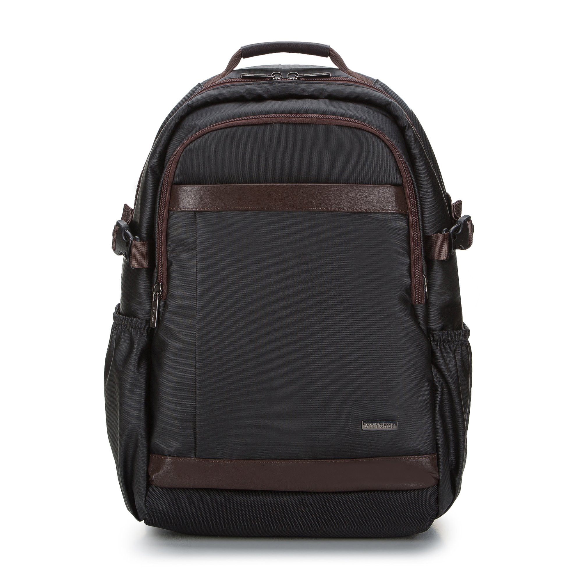 Męski plecak na laptopa 15,6’’ z lamówką z ekoskóry czarno-brązowy