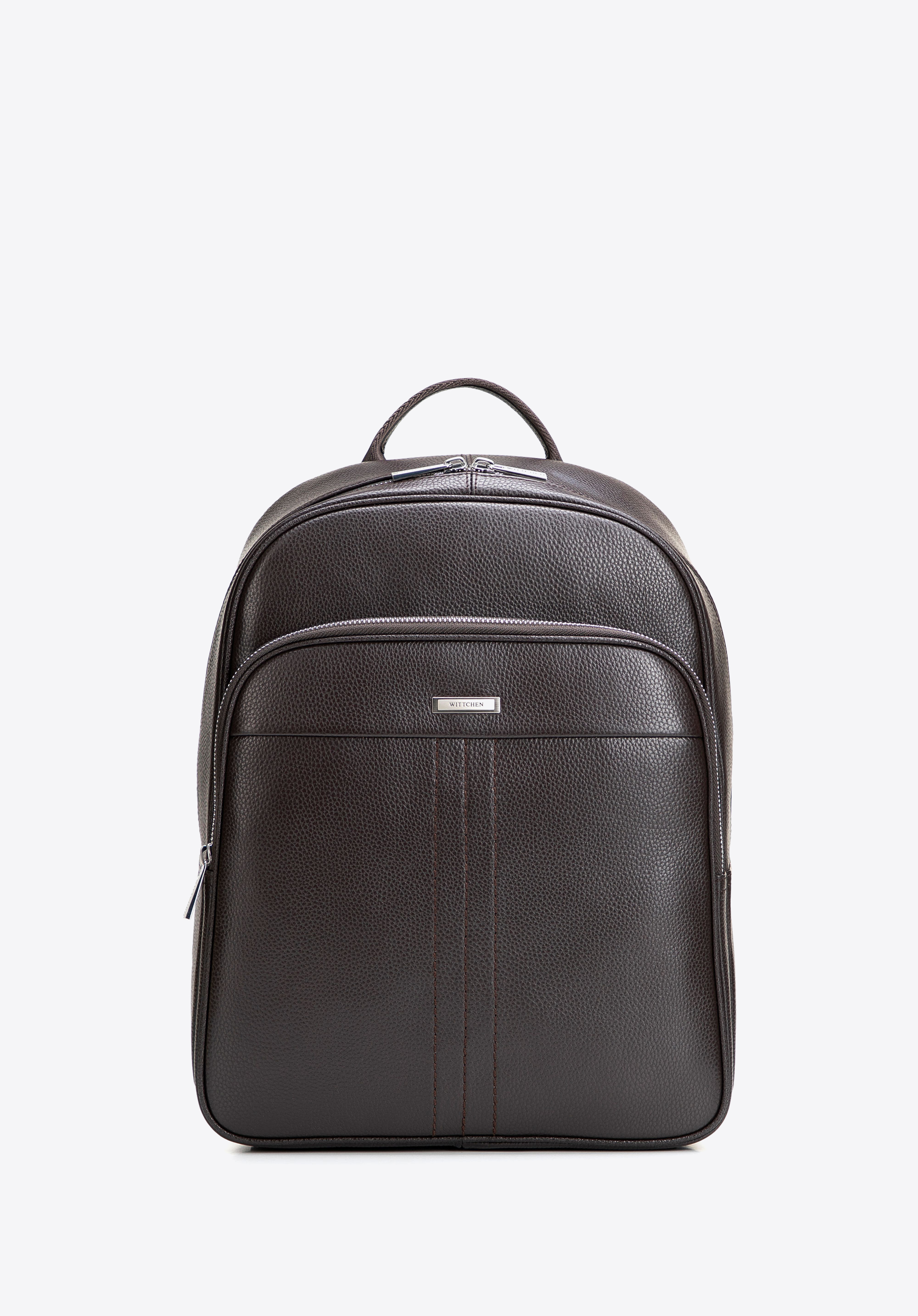 Męski plecak z miejscem na laptopa 14” ze skóry naturalnej, ciemny brąz, 102-3U-600-4, Zdjęcie 1