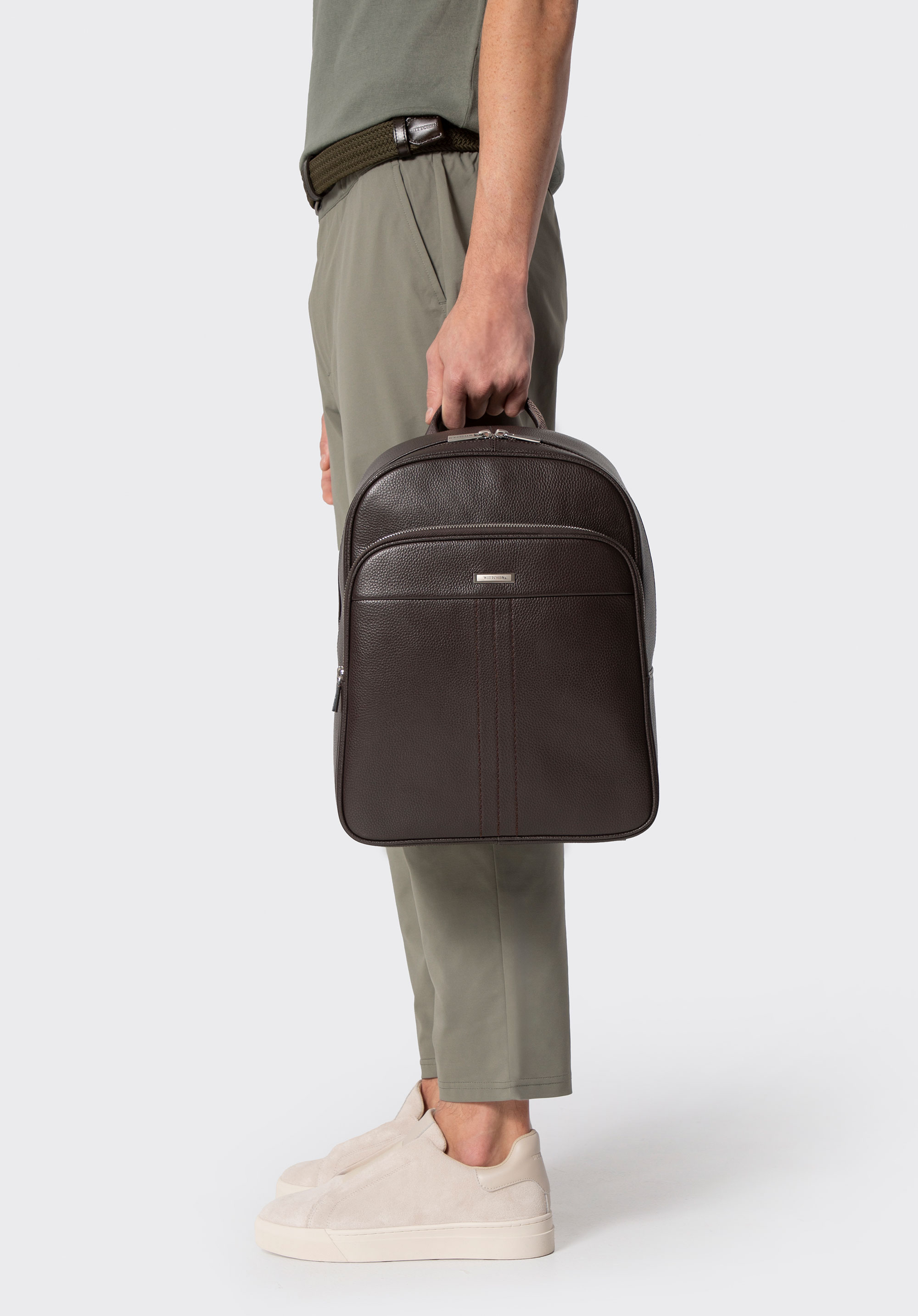 Męski plecak z miejscem na laptopa 14” ze skóry naturalnej, ciemny brąz, 102-3U-600-4, Zdjęcie 1