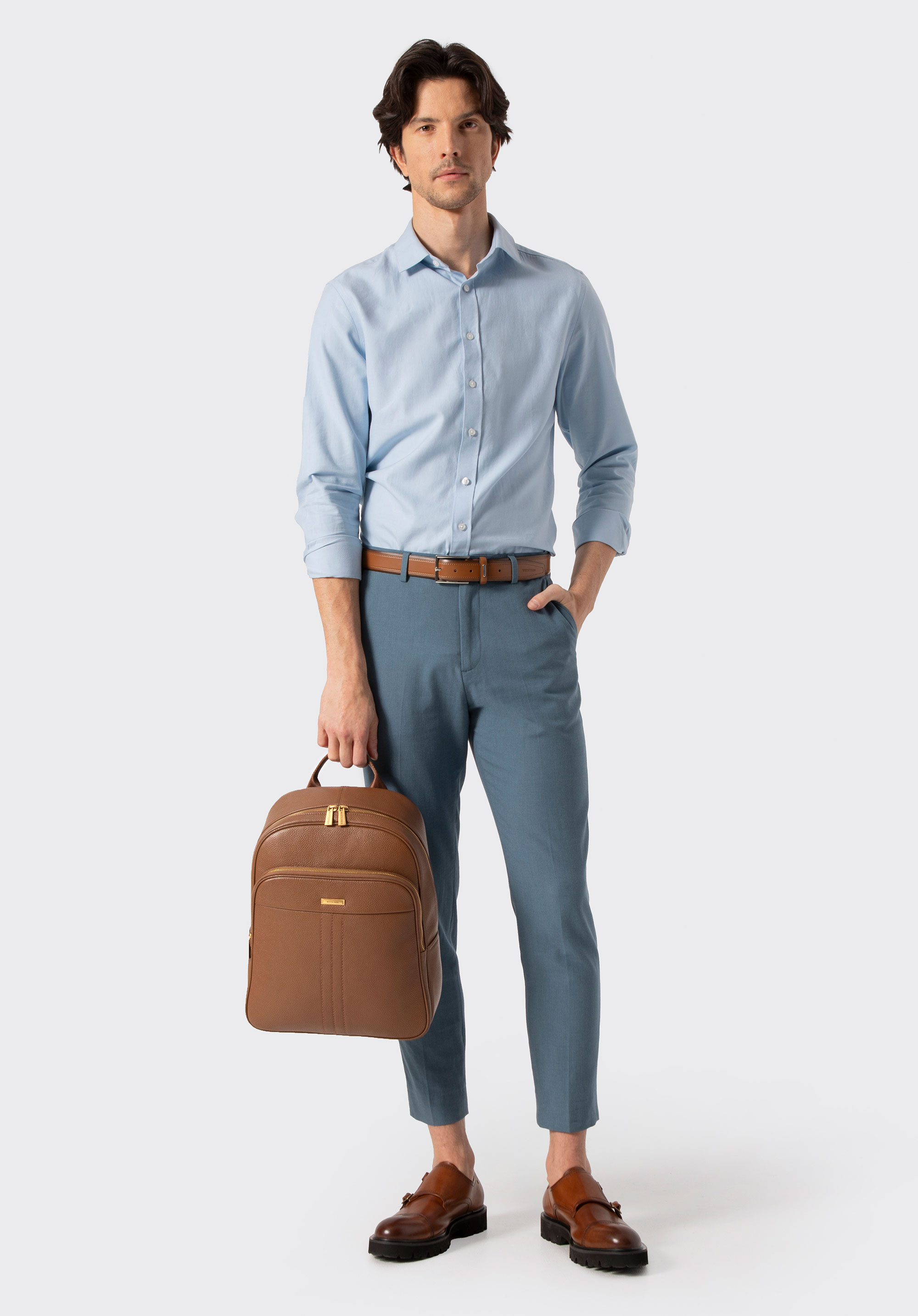 Męski plecak z miejscem na laptopa 14” ze skóry naturalnej, jasny brąz, 102-3U-600-5, Zdjęcie 1