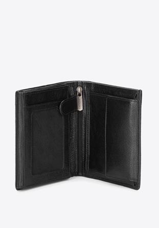 Męski portfel skórzany z herbem duży czarno-srebrny