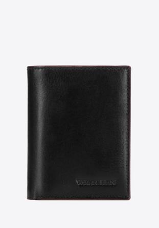 Męski portfel skórzany z brązową lamówką mały, czarny, 26-1-454-1, Zdjęcie 1
