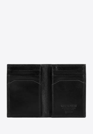 Męski portfel skórzany z brązową lamówką mały pionowy, czarny, 26-1-453-1, Zdjęcie 1