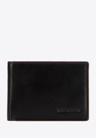 Męski portfel skórzany z brązową lamówką mały poziomy, czarny, 26-1-451-1, Zdjęcie 1