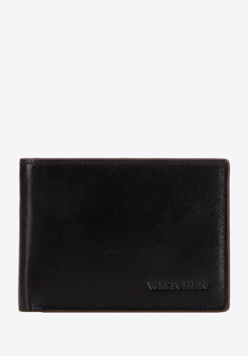 Męski portfel skórzany z brązową lamówką mały poziomy, czarny, 26-1-451-4, Zdjęcie 1
