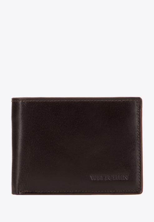Męski portfel skórzany z brązową lamówką mały poziomy, brązowy, 26-1-451-1, Zdjęcie 1