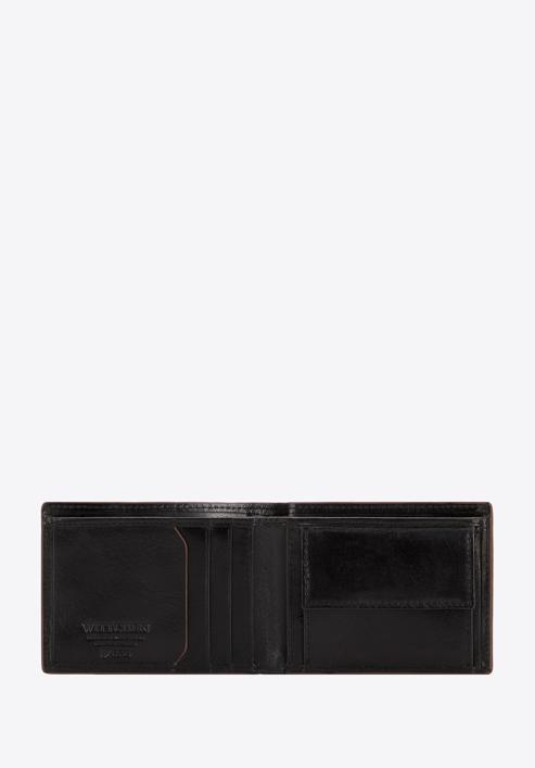 Męski portfel skórzany z brązową lamówką mały poziomy, czarny, 26-1-451-4, Zdjęcie 2