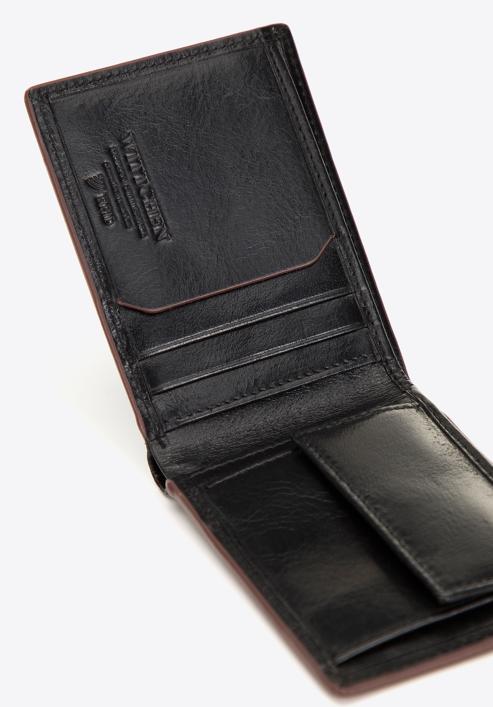 Męski portfel skórzany z brązową lamówką mały poziomy, czarny, 26-1-451-4, Zdjęcie 3