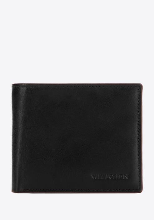 Męski portfel skórzany z brązową lamówką średni, czarny, 26-1-452-1, Zdjęcie 1