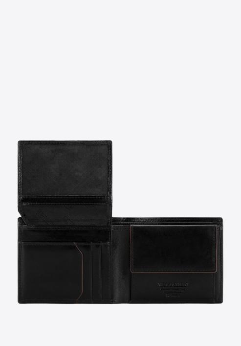 Męski portfel skórzany z brązową lamówką średni, czarny, 26-1-452-1, Zdjęcie 3