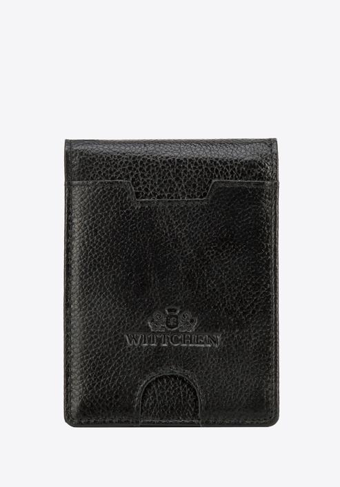 Męski portfel skórzany z klipsem, czarno-srebrny, 21-1-004-1, Zdjęcie 1