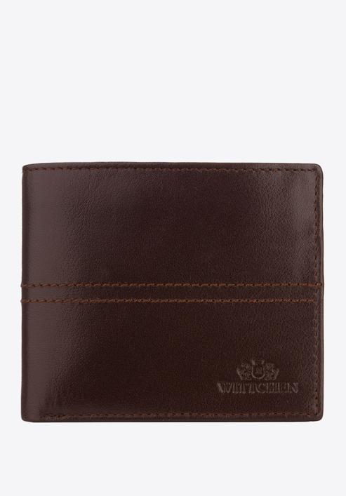 Męski portfel skórzany z przeszyciem, ciemny brąz, 14-1-119-L4, Zdjęcie 1