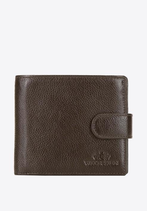 Męski portfel skórzany zapinany na napę, ciemny brąz, 21-1-125-40, Zdjęcie 1