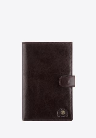 Męski portfel ze skóry z herbem na zatrzask, brązowy, 39-1-263-3, Zdjęcie 1