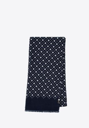 Men’s geometric-patterned scarf, navy blue-grey, 98-7M-X01-X1, Photo 1