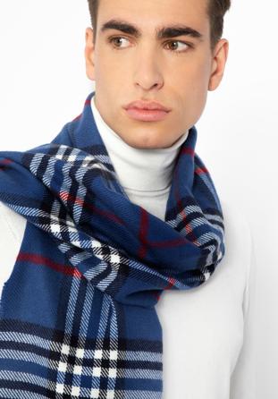 Men's checked scarf, blue-white, 97-7M-X07-X2, Photo 1