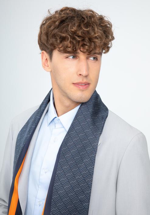 Men’s scarf, navy blue- orange, 97-7M-S01-X4, Photo 15