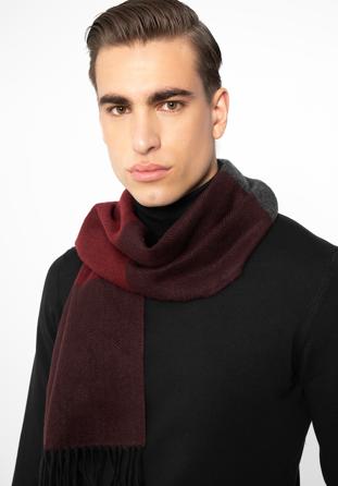 Men's herringbone-pattern scarf, grey-burgundy, 97-7M-X06-X1, Photo 1