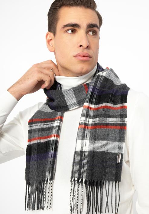 Men's checked scarf, grey-red, 97-7M-X04-X1, Photo 15