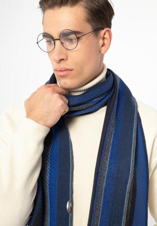 Men's striped scarf, blue-grey, 97-7M-X09-X1, Photo 1