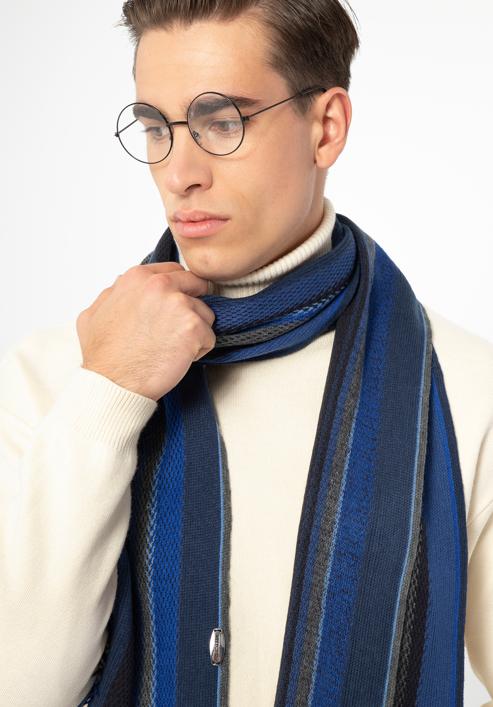 Men's striped scarf, blue-grey, 97-7M-X09-X2, Photo 15