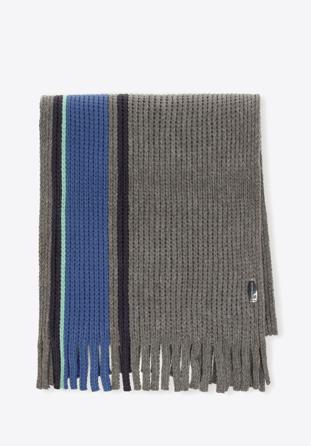 Men's striped scarf, grey-blue, 98-7M-X03-X1, Photo 1