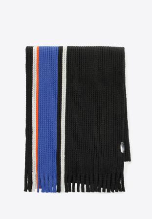 Men's striped scarf, black-blue, 98-7M-X03-X2, Photo 1