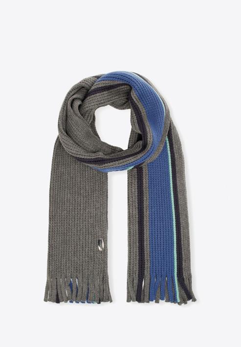 Men's striped scarf, grey-blue, 98-7M-X03-X1, Photo 2