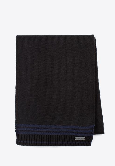 Men's striped scarf, black-navy blue, 97-7F-012-17, Photo 1