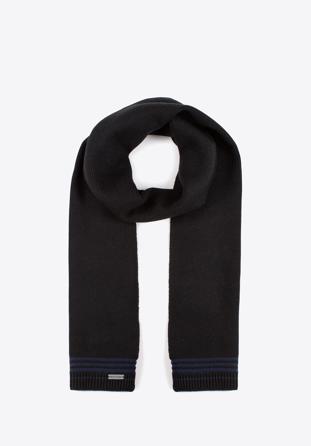 Men's striped scarf, black-navy blue, 97-7F-012-17, Photo 1