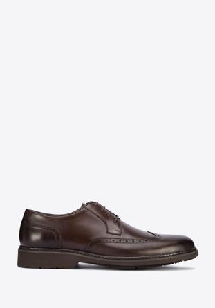 Men's leather brogue shoes, dark brown, 95-M-508-4-45, Photo 1