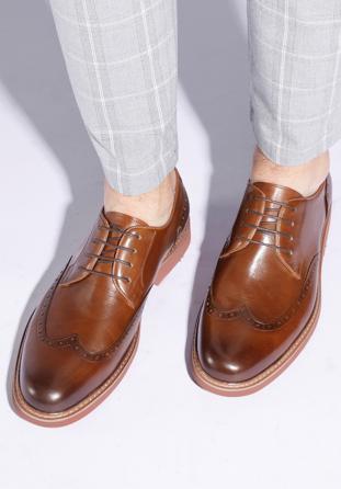 Men's leather brogue shoes, brown, 95-M-508-5-43, Photo 1