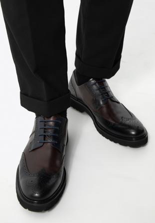 Men's brogue Derby shoes, brown-navy blue, 96-M-700-4N-44, Photo 1