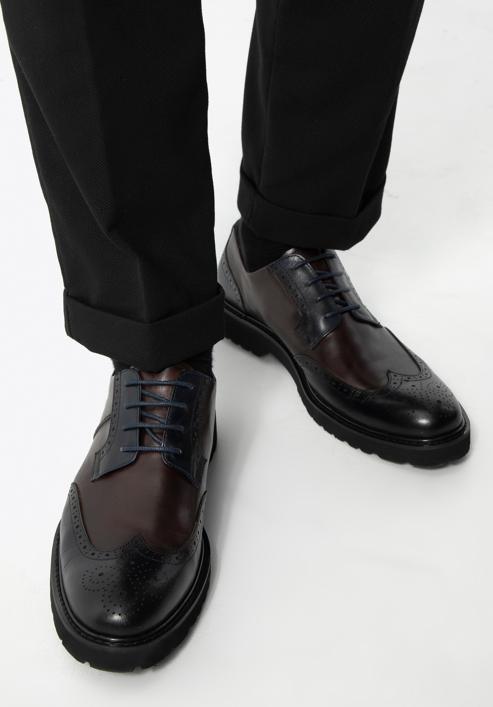 Men's brogue Derby shoes, brown-navy blue, 96-M-700-45-43, Photo 15