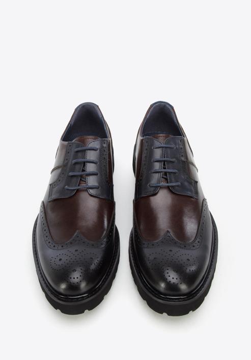 Men's brogue Derby shoes, brown-navy blue, 96-M-700-4N-43, Photo 2