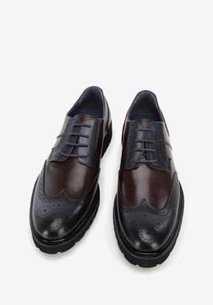 Men's brogue Derby shoes, brown-navy blue, 96-M-700-4N-43, Photo 1