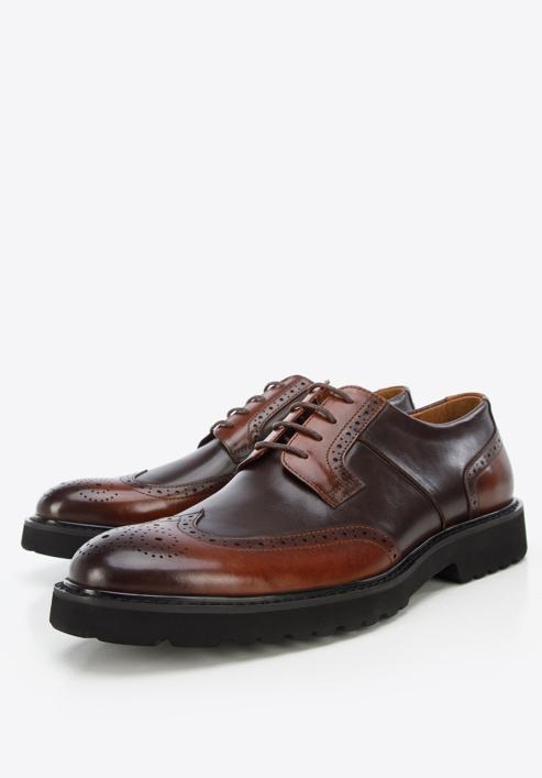 Men's brogue Derby shoes, dark brown - light brown, 96-M-700-45-44, Photo 7