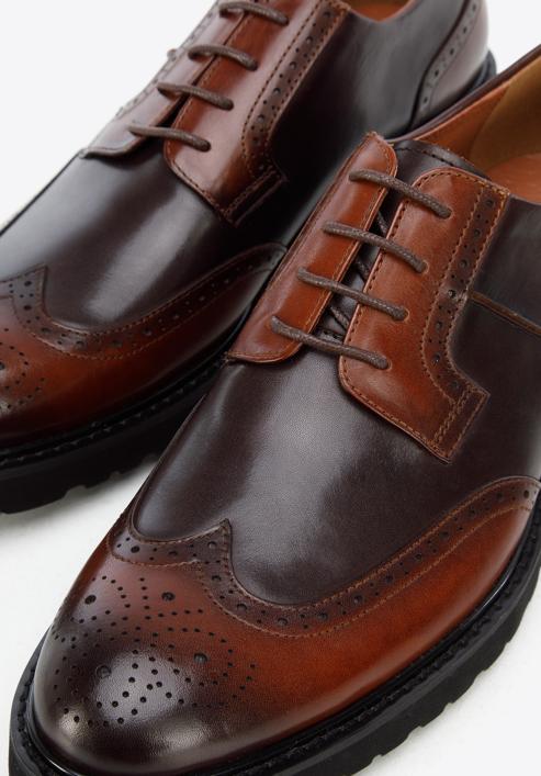 Men's brogue Derby shoes, dark brown - light brown, 96-M-700-45-44, Photo 8