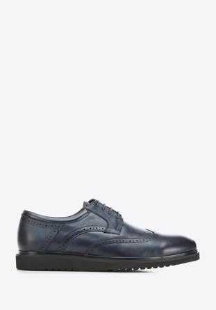 Men's leather brogues with modern sole, navy blue, 94-M-510-N-44, Photo 1