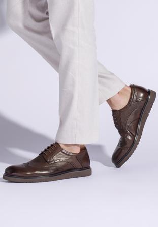 Men's leather brogues with modern sole, brown, 94-M-510-4-41, Photo 1